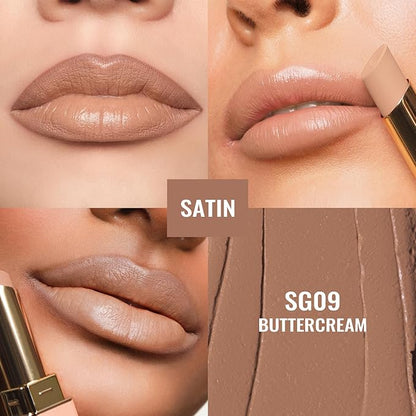 Oulac Satin Lipsticks for Women Set - Matte Lipstick, Full Coverage Lip Color, Satin Matte Finish, Cream Texture, Hydrating, Infused with Hyaluronic Acid, 4g*2 SG02+SG09