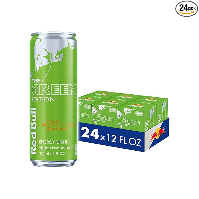 Red Bull Green Edition Energy Drink, Curuba Elderflower, with 114mg Caffeine plus Taurine & B Vitamins, 12 Fl Oz, 6 Packs of 4 Cans (Pack of 24)
