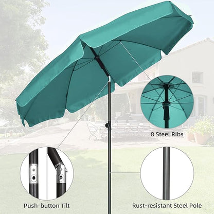 AMMSUN Patio Umbrella, 6.5 ft Outdoor Table Umbrella with Tilt Steel Pole, UPF50+ Protection, Great for Outdoor Garden Backyard, Turquoise