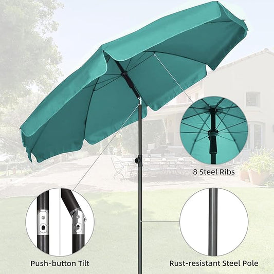 AMMSUN Patio Umbrella, 6.5 ft Outdoor Table Umbrella with Tilt Steel Pole, UPF50+ Protection, Great for Outdoor Garden Backyard, Turquoise