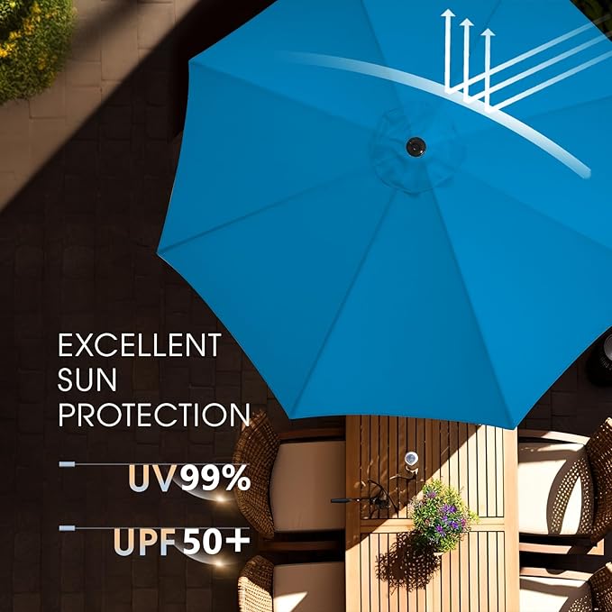 wikiwiki 7.5 FT Patio Umbrellas Outdoor Table Market Umbrella with Push Button Tilt/Crank, 6 Sturdy Ribs, Fade Resistant Waterproof POLYESTER DTY Canopy for Garden, Lawn, Backyard & Pool, Royal Blue