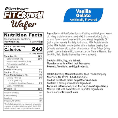 FITCRUNCH Wafer Protein Bars, 16g of Protein & 1-3g of Sugar (9 Bars, Variety Pack)