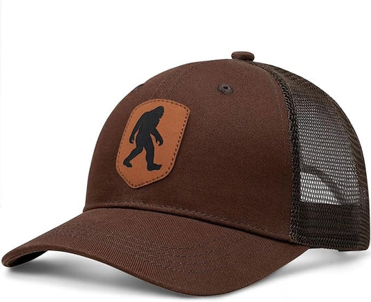 Mesh Bigfoot Hat Leather Cap for Men- Great Snapback Closure Sasquatch Hat for Hunting & Hiking