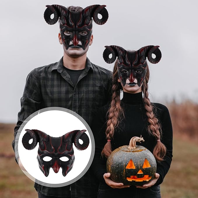 Gadpiparty Devil Goat Skull Mask Ox Ram Horns Monster Animal Half Face Halloween Masquerade Mask Cosplay Props for Adults