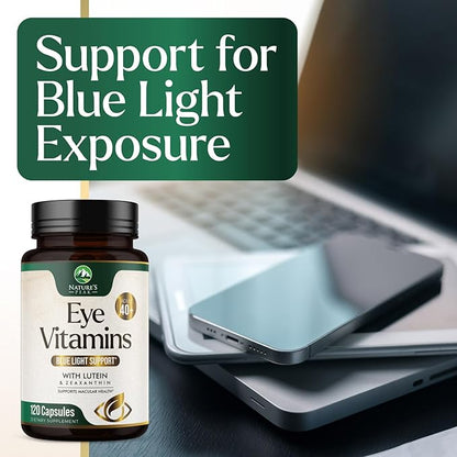 Eye Vitamin & Mineral Supplement, Contains Zinc, Vitamins C, E, Lutein, & Zeaxanthin, Supports Eye Strain, Vision Health for Adults, Non-GMO, Vegan Eye Vitamins Supplement - 120 Capsules