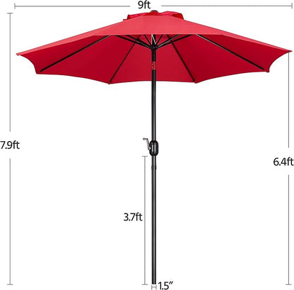 Yaheetech 9FT Outdoor Patio Umbrella Market Table Umbrella Yard Umbrella with Push Button Tilt Crank, 8 Ribs for Garden/Lawn/Deck/Backyard/Beach/Pool, Red