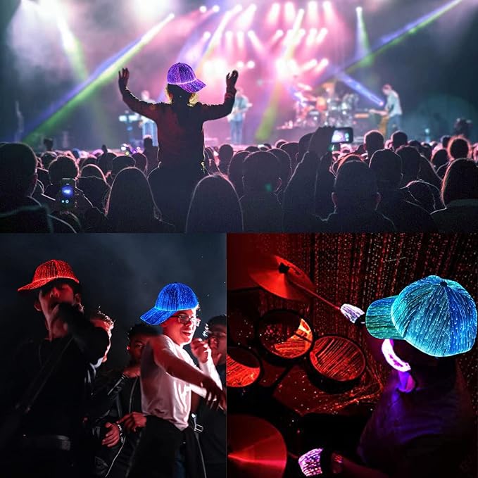 Fiber Optic Cap LED hat with 7 Colors Luminous Glowing EDC Baseball Hats USB Charging Light up caps led Crazy Cap Black