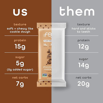 Feel Vegan Protein Bars | Cookie Dough | Keto | Gluten Free | Organic | Lions Mane | 15g Protein | Low Carb | Dairy Free | Grain Free | Nut Free | Soy Free | Non GMO - 10 Pack
