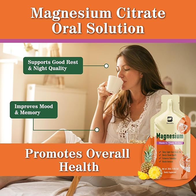 Magnesium Citrate Liquid Supplement 280Mg with Bromelain, Vitamin C, D3, B6, Zinc, High Absorption Magnesium Citrate Drink for Constipation, Zzz & Energy