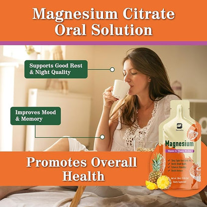 Magnesium Citrate Liquid Supplement 280Mg with Bromelain, Vitamin C, D3, B6, Zinc, High Absorption Magnesium Citrate Drink for Constipation, Zzz & Energy
