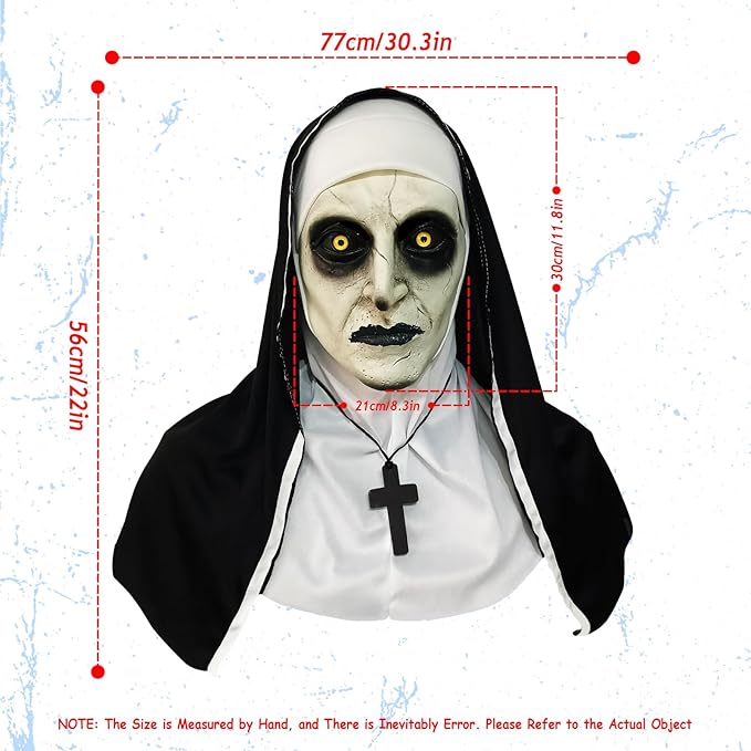 2024 Nun Scary Mask,Halloween Party Scary Full Head Costume Mask with cross necklace