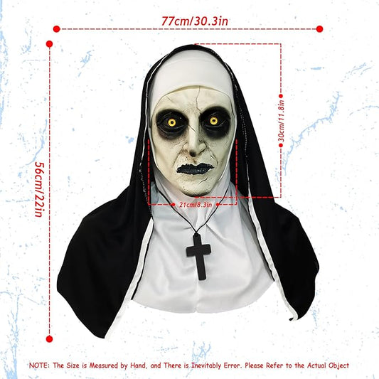 2024 Nun Scary Mask,Halloween Party Scary Full Head Costume Mask with cross necklace