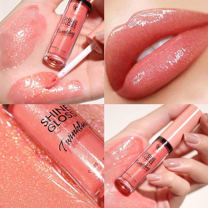 Lipgloss Lip Plumper Gloss Shimmer High Shine Lip Gloss Moisturizing Tinted Lip Gloss Long Lasting Waterproof Lip Oil (03# Watermelon Red Shimmer)