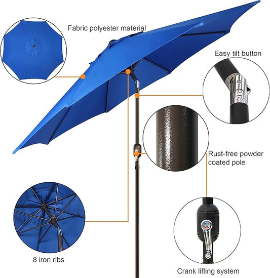 Blissun 9' Outdoor Patio Umbrella, Outdoor Table Umbrella, Yard Umbrella, Market Umbrella with 8 Sturdy Ribs, Push Button Tilt and Crank