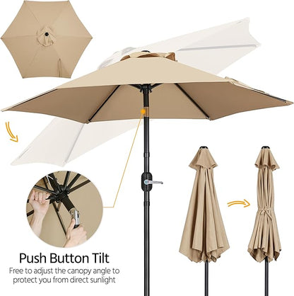 Yaheetech Outdoor Patio Umbrella, 7.5ft Table Market Umbrella with Push Button Tilt and Crank & Sturdy Ribs UV Protection for Garden, Deck, Backyard, Pool, Tan