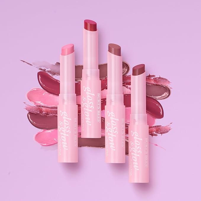 Burts Bees Gloss and Glow Glossy Balm, 100% Natural Origin, Wine Wednesday, 1 Tube, Pack of 2