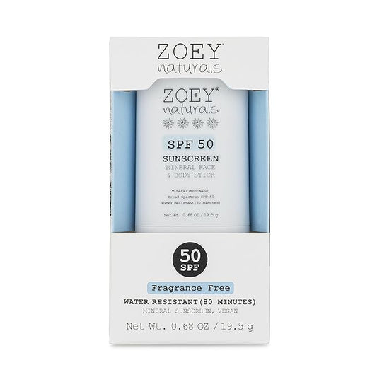 Zoey Naturals SPF 50 Mineral Sunscreen Stick for Babies & Kids - Safe Sunblock Moisturizer for Body & Face - with Rose Hips Oil, Zinc Oxide, Cruelty Free and Reef Safe, Made in USA