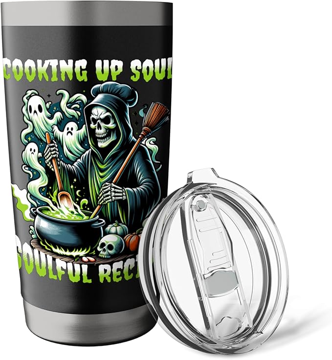 Halloween Fire Ice Skull Creepy Monster Mask Horror Stainless Steel Insulated Tumbler