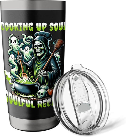 Halloween Fire Ice Skull Creepy Monster Mask Horror Stainless Steel Insulated Tumbler