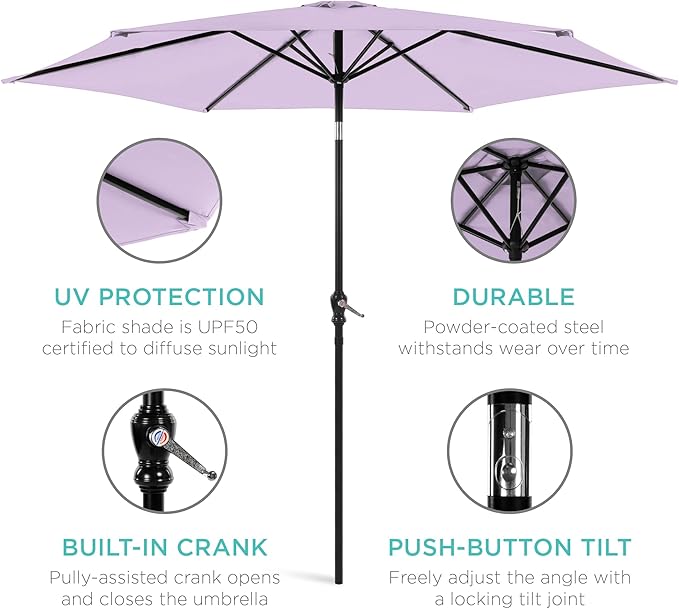 Best Choice Products 10ft Outdoor Steel Polyester Market Patio Umbrella w/ Crank, Easy Push Button, Tilt, Table Compatible - Lavender