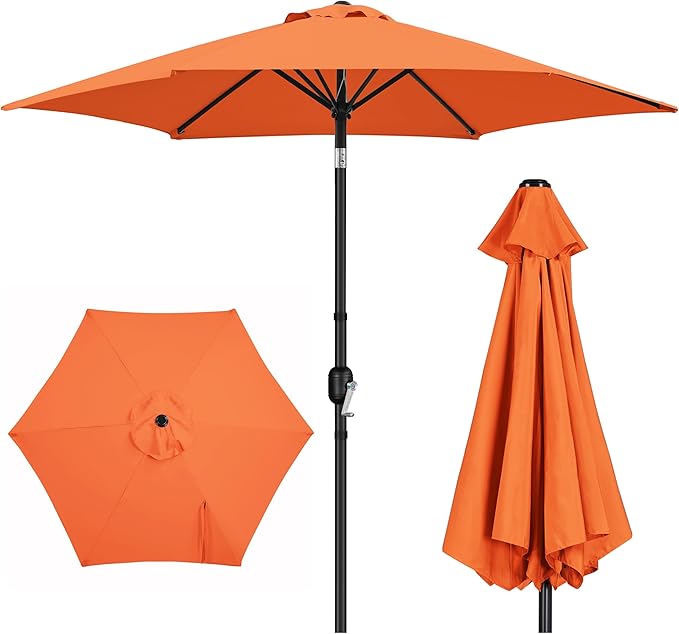 Yaheetech Patio Umbrella, 9FT Outdoor Table Market Umbrella with Push Button Tilt and Crank, Yard Sun Shade with Sturdy Ribs for Garden, Deck, Backyard, Pool, Orange