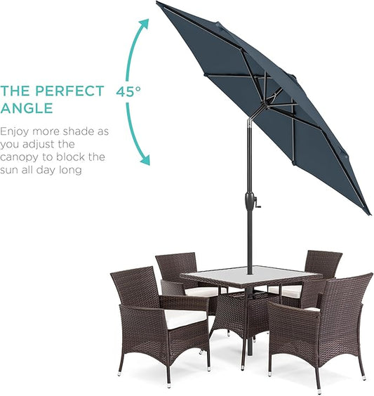 Best Choice Products 7.5ft Heavy-Duty Round Outdoor Market Table Patio Umbrella w/Steel Pole, Push Button Tilt, Easy Crank Lift - Slate Blue