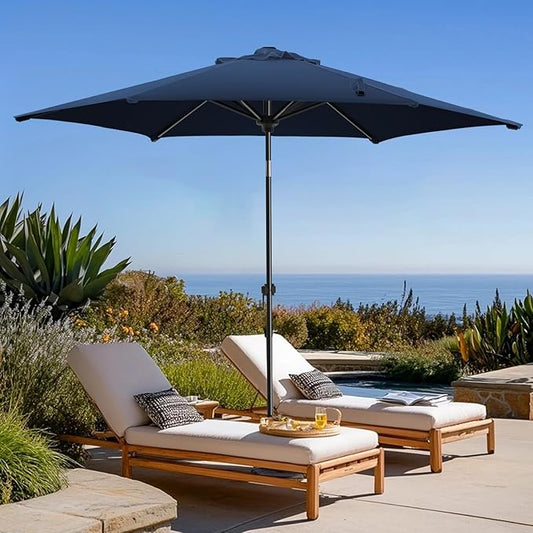 wikiwiki 7.5 FT Patio Umbrellas Outdoor Table Market Umbrella with Push Button Tilt/Crank, 6 Sturdy Ribs, Fade Resistant Waterproof POLYESTER DTY Canopy for Garden, Lawn, Backyard & Pool, Navy Blue