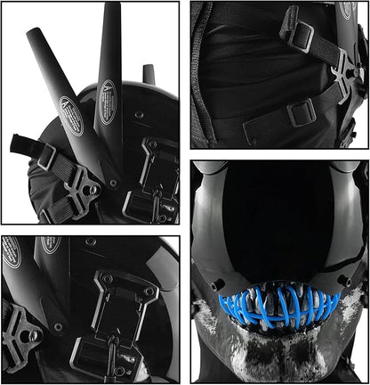 Punk Mask Cosplay for Men, Cyberpunk Skull Mask with LED Light, Techwear Mask Futuristic Mask for Adult