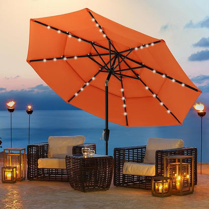 ABCCANOPY 3 Tiers 11FT Solar Led Lighted Patio Umbrellas (Orange)