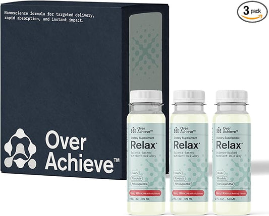 Relax Drink for Relaxation and Stress Relief, Contains Ashwagandha, Rhodiola Rosea and Reishi Mushroom with Advanced Nanoscience Technology, 3 Pack Calm Nervous System Berry Hibiscus, 2oz