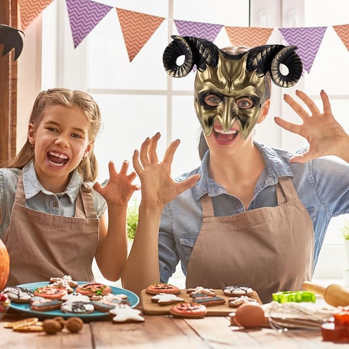 Ox Horn Mask Horns Masquerade Mask Animal Half Face Mask for Festival Party Halloween Costume Cosplay