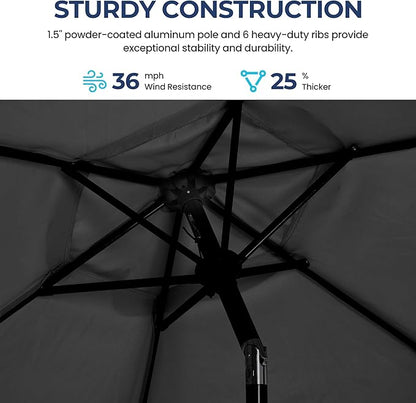 SUNVIVI OUTDOOR 7.5' Outdoor Patio Umbrella, Patio Umbrella, Market Umbrella, Metal Pole Umbrella with Push Button Tilt and Crank, 6 Ribs, Polyester Canopy