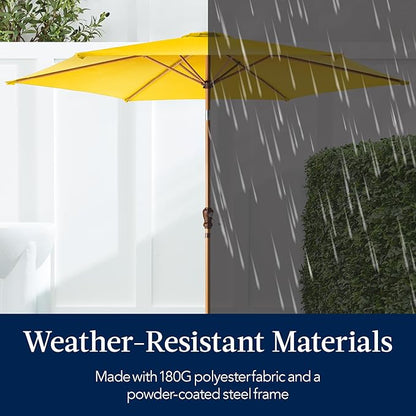 Best Choice Products 10ft Market Umbrella, Outdoor Sun Shade for Backyard, Deck, Poolside, Table w/Woodgrain Pattern, Easy Tilt & Crank - Yellow