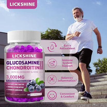 Glucosamine Chondroitin Gummies with MSM & Elderberry - Extra Strength Joint Health, Flexibility, Antioxidant Immune Support Supplement Gummy for Adults, Men & Women (1 Pack)