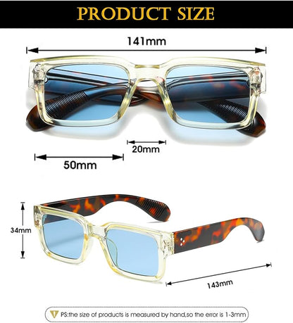EYLRIM Square Frame Sunglasses for Women Men Trendy Chunky Rectangle Sun Glasses Black Shades UV400 Protection