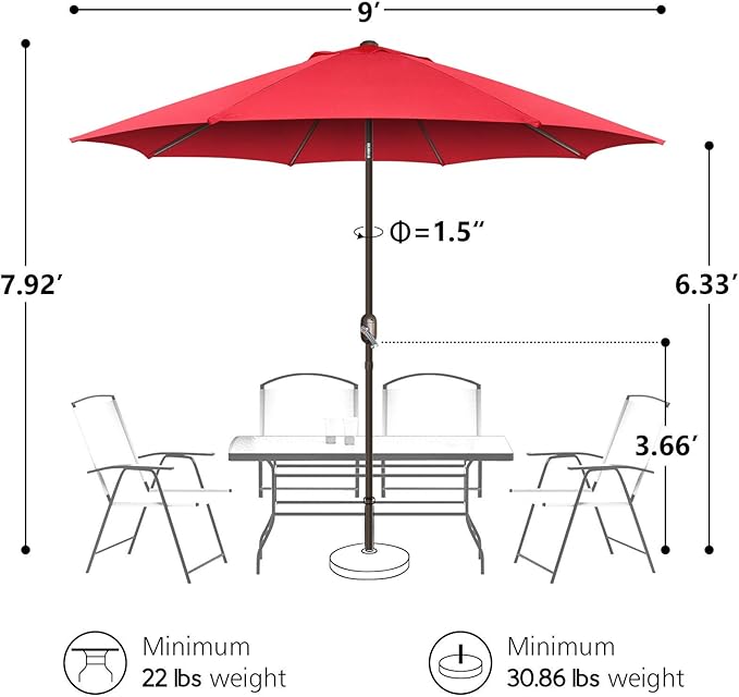 7.5Ft/9Ft Patio Umbrella, UV Protect Pool Umbrella with Heavy Duty Pole,Outdoor Umbrella with Push Botton Tilt & Crank