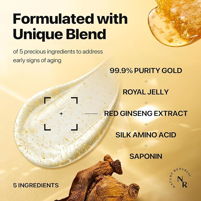 Nature Republic Ginseng Gold Silk Watery Cream 2.11 Oz(60g)-6 Years Korean Ginseng, 99.9% Pure Gold Premium Skin Care, Anti-Aging Moisturizer for Skin, Wrinkle Care with Ginseng Saponins (60g)