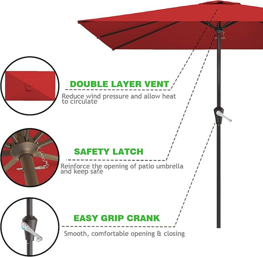 8' x 10' Rectangular Patio Umbrellas for Outdoor, Outdoor Table Umbrella, Large Outdoor Patio Umbrellas with 8 Sturdy Ribs for Market, Garden, Pool (Red)