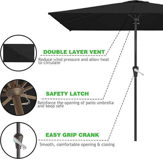 8' x 10' Rectangular Patio Umbrellas for Outdoor, Outdoor Table Umbrella, Large Outdoor Patio Umbrellas with 8 Sturdy Ribs for Market, Garden, Pool (Black)