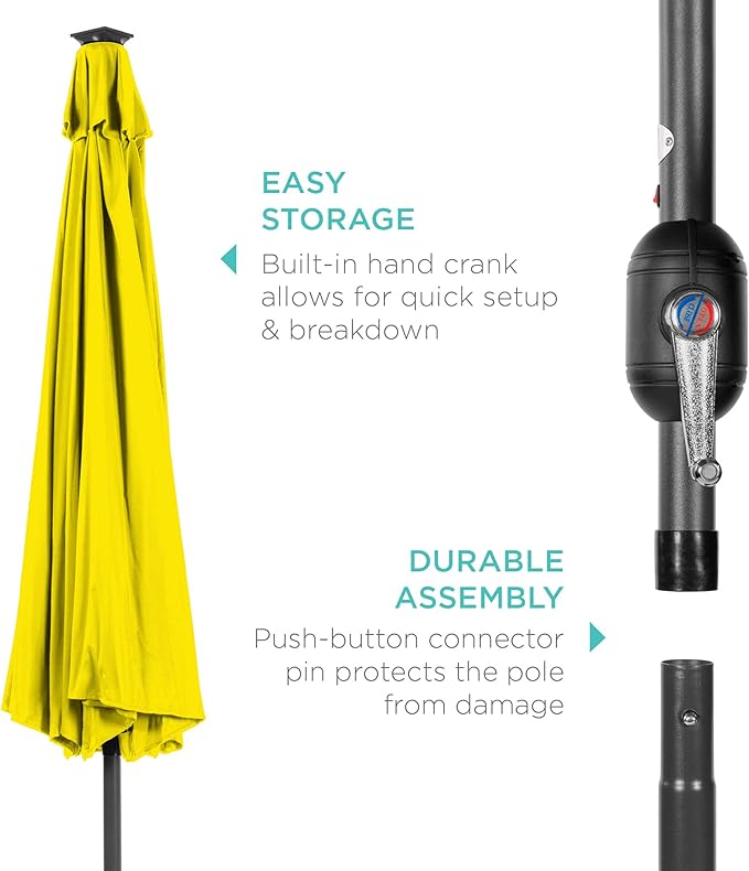 Best Choice Products 10ft Solar Polyester LED Lighted Patio Umbrella w/Tilt Adjustment and UV-Resistant Fabric - Yellow