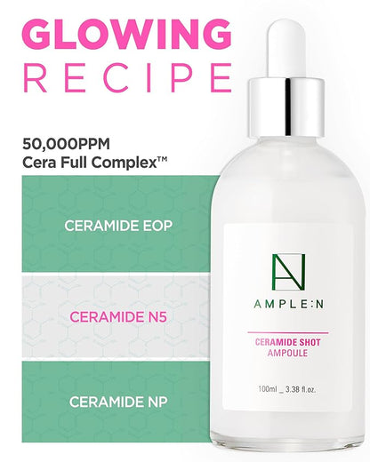 AMPLE:N Ceramide Shot Ampoule – Anti Aging and Hydrating Serum with Ceramide for Deep Moisturization – For Dry & Rough Skin to Reduces Wrinkles & Repairs Skin, 3.38 fl.oz.