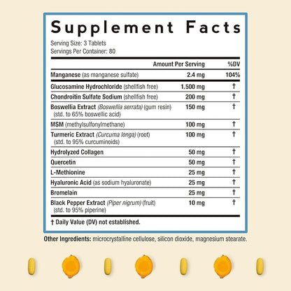 Doctor's Recipes Glucosamine Chondroitin MSM Turmeric Quercetin, Joint Support Supplement for Men & Women, with Black Pepper for High Absorption, Complete Joint Care, No Shellfish, 240 Tablets