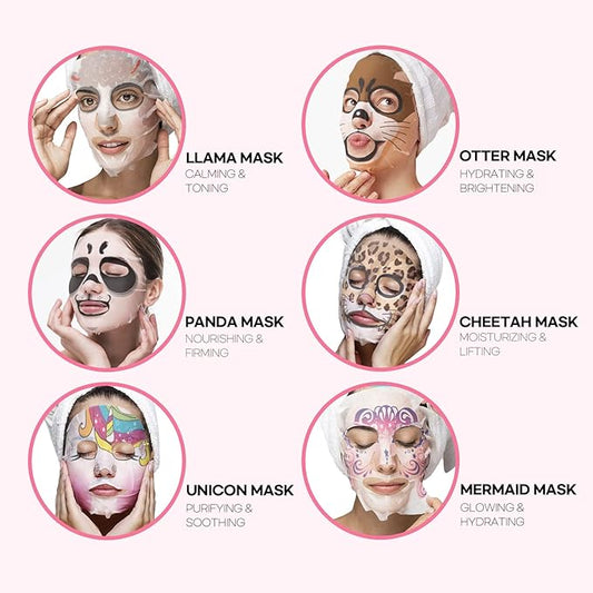 Epielle Animal Character Sheet Masks | Korean Spa Masks for All Skin Types | Face Mask, Spa Gifts, Birthday Party Gifts, Girls' Night, Skincare Party | Assorted 6 Pack | Korean Skincare