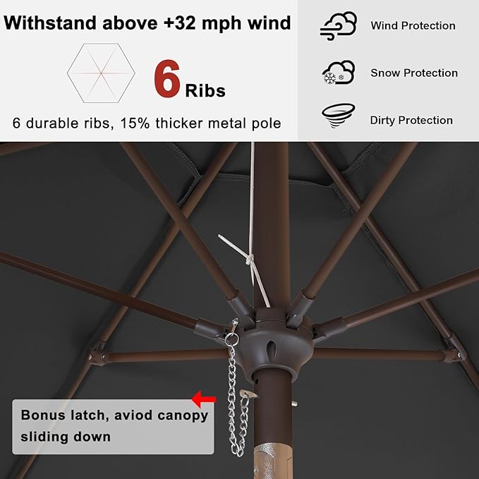 ABCCANOPY Patio Umbrella 7.5ft, Outdoor Table Umbrella with Push Button Tilt and Crank, 8 Ribs Umbrella for Patio Pool Garden Deck (Dark Gray)