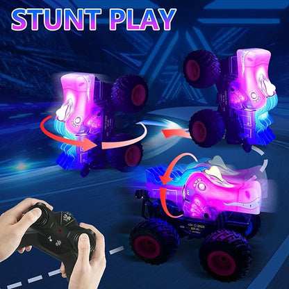 Remote Control Car, 2.4Ghz Unicorn Rc Monster Truck for Boys Girls, Rchargeable Rc Truck with Lights & Music, 360° Rotating Stunts RC Car Toy for Kids 3-5 6 7 8-12