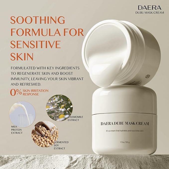 Korean DUBU Cream Glass Skin Care Set (1.7 oz Cream + 5 Sheet Masks), Deep Hydrating Repairing Nourishing for Dry and Sensitive Skin, Panthenol, Niacinamide, Adenosin, Korean Moisturizer