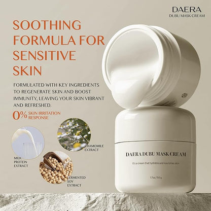 Korean DUBU Cream Glass Skin Care Set (1.7 oz Cream + 5 Sheet Masks), Deep Hydrating Repairing Nourishing for Dry and Sensitive Skin, Panthenol, Niacinamide, Adenosin, Korean Moisturizer