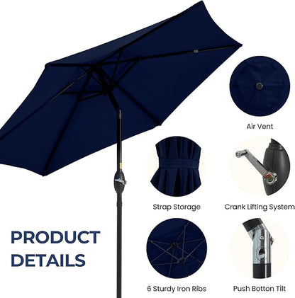 SUNVIVI OUTDOOR 7.5' Outdoor Patio Umbrella, Patio Umbrella, Market Umbrella, Metal Pole Umbrella with Push Button Tilt and Crank, 6 Ribs, Polyester Canopy