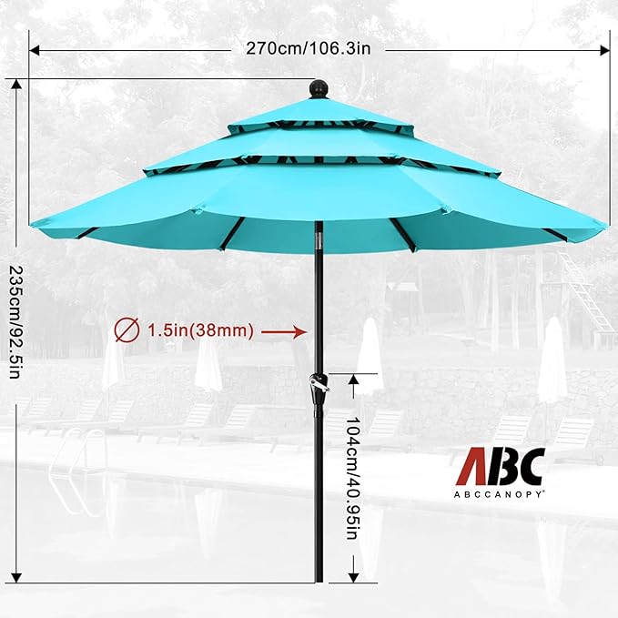 ABCCANOPY Patio Umbrellas 3 Tiers 9FT (Turquoise)