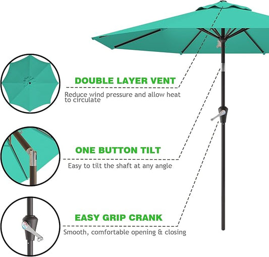 9 FT Patio Umbrella for Outdoor, Outdoor Umbrella with Push Button Tilt and Crank, Outdoor Patio Umbrellas with 8 Sturdy Ribs for Market, Garden, Deck, Backyard, Pool (Cerulean)